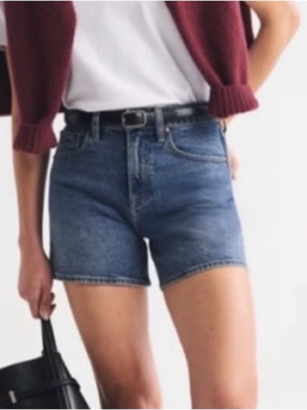 ABERCROMBIE & FITCH HIGH RISE DAD DENIM SHORTS LIGHT BLUE DENIM - Picture 2 of 13